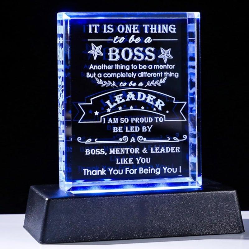 هدايا YWHL Crystal Boss للرجال والنساء مع قاعدة LED في يوم الرئيس أفضل هدية للرئيس في عيد الميلاد تقدير عيد الميلاد شكرًا لك وداعًا هدايا التقاعد لرئيسة السيدة المرشدة المشرفة القائدة