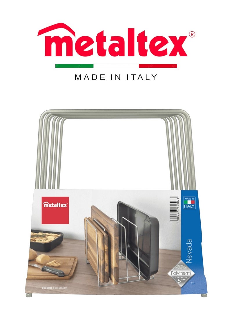 Metaltex Tray & Cutting Board Holder Nevada – 5-Slot Organizer – Iron Wire Body with Polytherm® Metallic Coating – Durable Kitchen Storage - Image 1