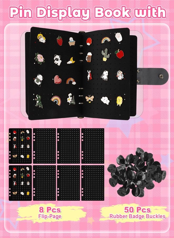 UCEC 8-Page Pin Book & 50 PCS Pin Backs, A5 Pin Binder for Pins Brooches and Badges, Black Button Pinfolio Trading Organizer Book with Clear PVC Cover, Portable Enamel Display Book for Collectors - Image 3