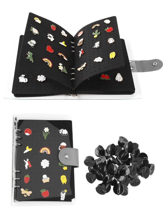 UCEC 8-Page Pin Book & 50 PCS Pin Backs, A5 Pin Binder for Pins Brooches and Badges, Black Button Pinfolio Trading Organizer Book with Clear PVC Cover, Portable Enamel Display Book for Collectors - Image 1