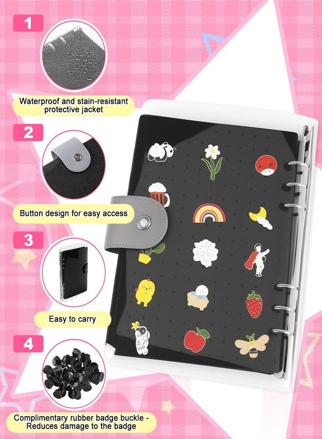 UCEC 8-Page Pin Book & 50 PCS Pin Backs, A5 Pin Binder for Pins Brooches and Badges, Black Button Pinfolio Trading Organizer Book with Clear PVC Cover, Portable Enamel Display Book for Collectors - Image 5
