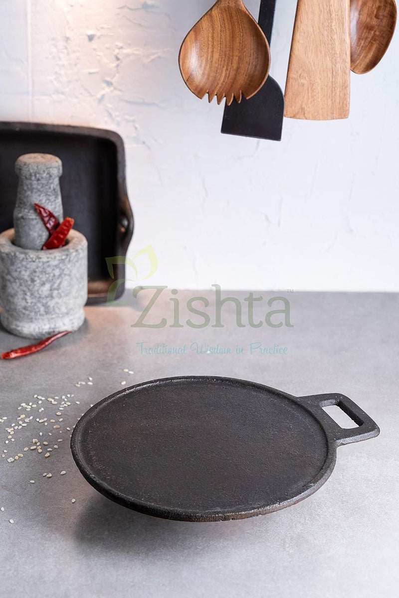 Zishta مقلاة زيشطا التقليدية المصنوعة يدويًا من الحديد الزهر لتحضير الدوسا والروتي - مقلاة متوسطة الحجم مسبقة التتبيل - مقلاة حديد زهر مصنوعة يدويًا لتحضير الروتي والدوسا - أدوات الطهي متوسطة الحجم - جودة تصدير عالية - قطر 254 سم - الوزن 142 كجم - Image 3