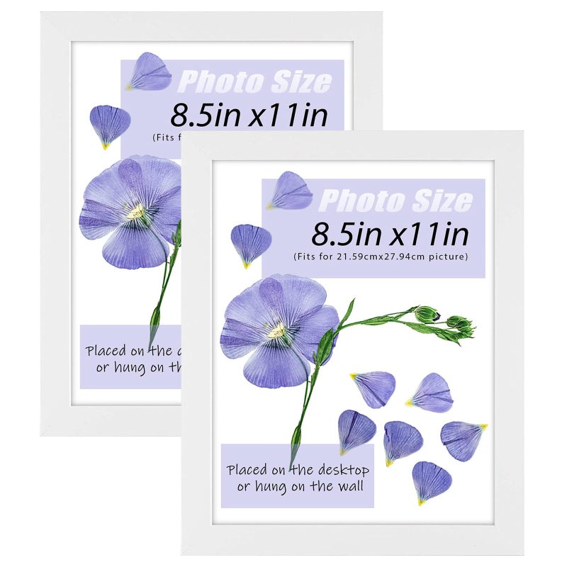 Frametory 85x11 Picture Frame with Glass Tabletop Wall Horizontal or Vertical Display 8 12 x 11 Photo Frame for Diploma Documents White 2Pack