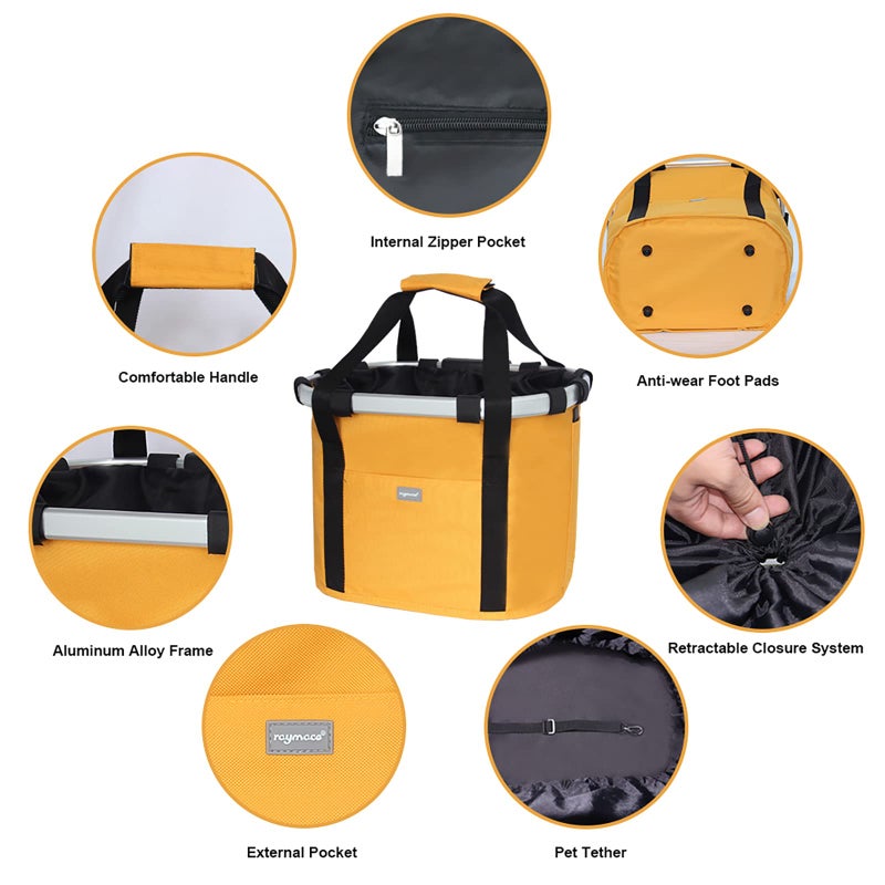 RAYMACE Bicycle Basket Dog Bike Handlebar Basket Front,Folding Detachable Quick Release Easy Install,Cycling Picnic Bag - Image 5