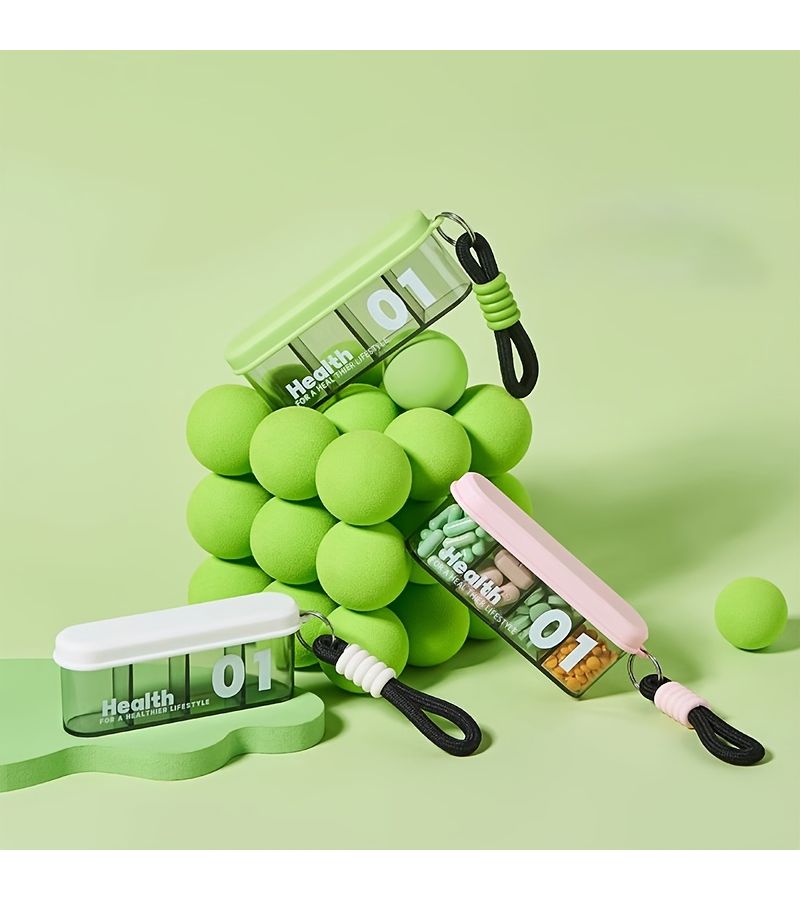 Pink Portable 4 Slot Pill Case with Lanyard for 7 Day Weekly Medications Vitamins Travel - Image 2