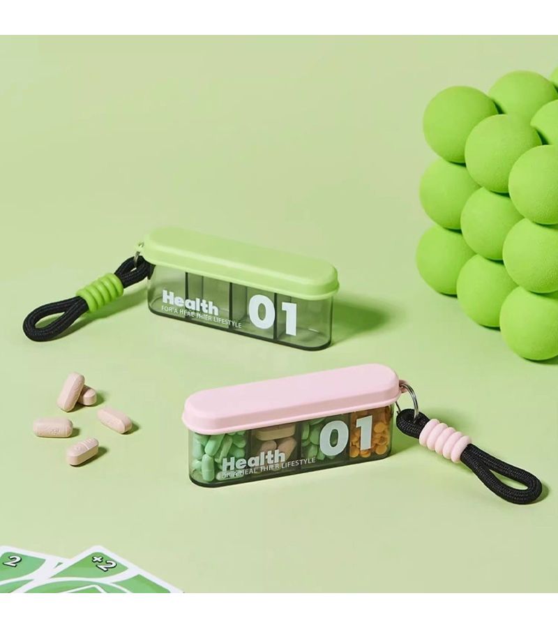 Pink Portable 4 Slot Pill Case with Lanyard for 7 Day Weekly Medications Vitamins Travel - Image 5