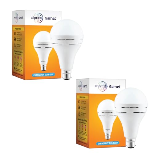 Wipro Garnet 20w LED Emergency Bulb | Cool Day White (6500K) | B22 | Inverter Bulb for Home | Upto 10 Hours Back up with dimmable Modes | Li-ion Battery | Over Charging Protection | Pack of 2 - Image 1