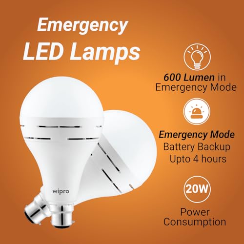 Wipro Garnet 20w LED Emergency Bulb | Cool Day White (6500K) | B22 | Inverter Bulb for Home | Upto 10 Hours Back up with dimmable Modes | Li-ion Battery | Over Charging Protection | Pack of 2 - Image 5