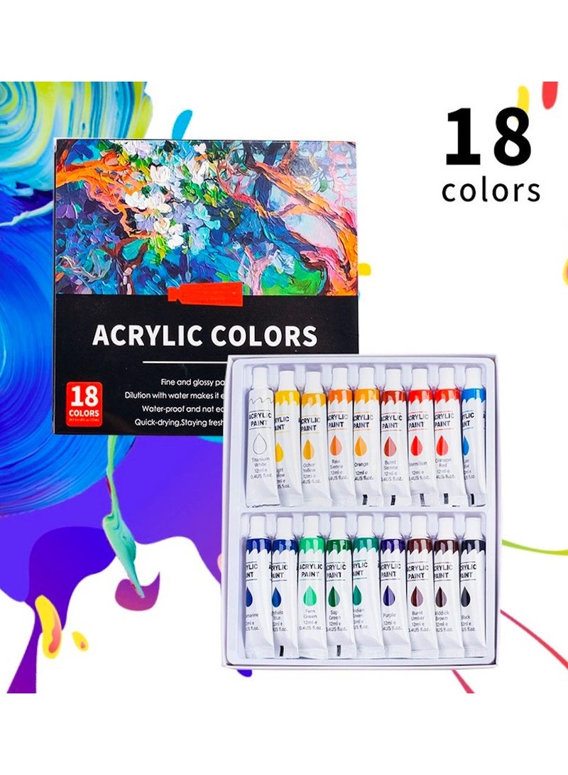 Acrylic Paint 18 Colors(0.41oz,12ml), Art Craft Paints for Canvas,Ceramic,Wood and Rock Painting Supplies,Non-Toxic,Rich Pigment Colors, Quick Dry, Good Choose For Beginners and Painters - Image 1