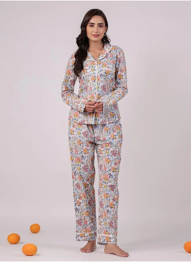 سانسكريتي هومز Women Ethnic Motifs Printed Cotton Night suit