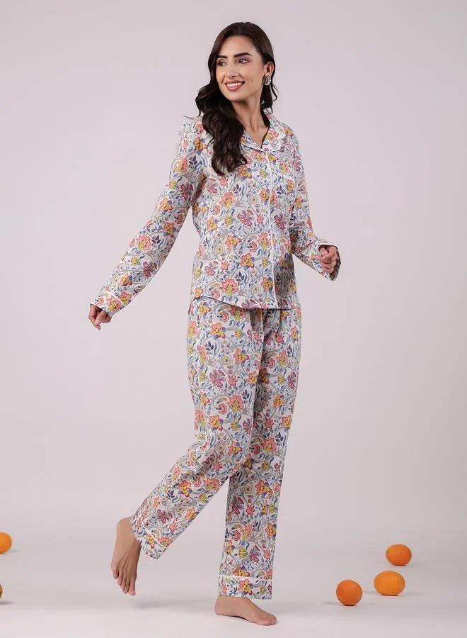 سانسكريتي هومز Women Ethnic Motifs Printed Cotton Night suit by Styli