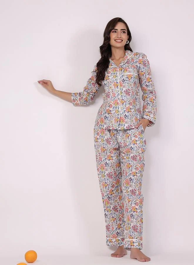 سانسكريتي هومز Women Ethnic Motifs Printed Cotton Night suit by Styli