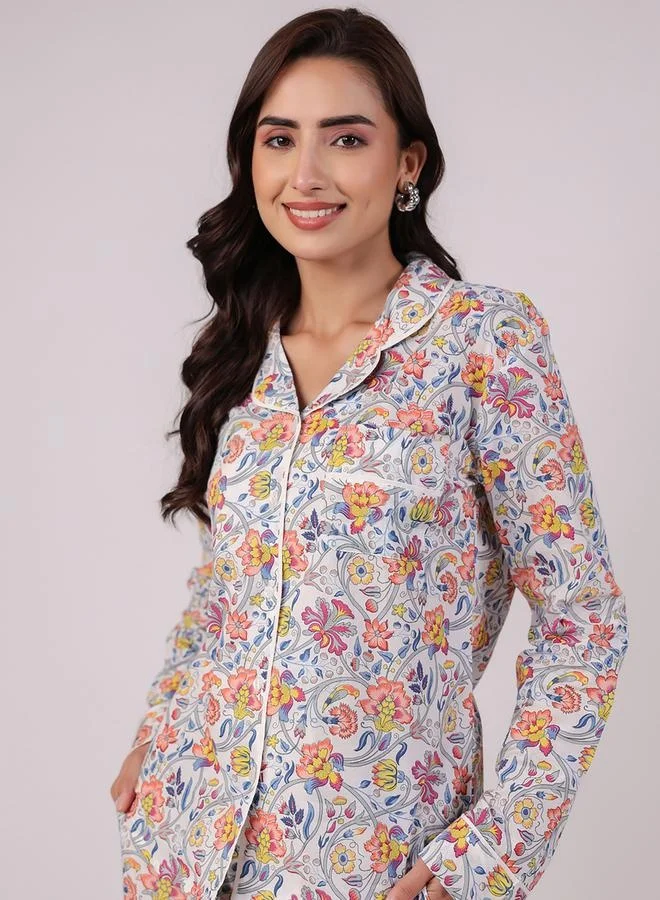 سانسكريتي هومز Women Ethnic Motifs Printed Cotton Night suit by Styli