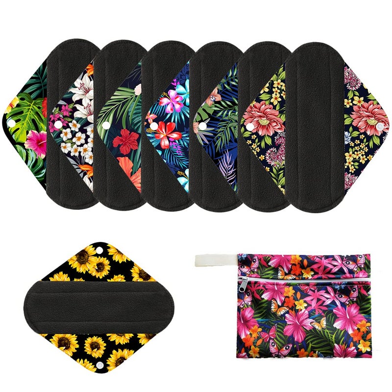 7pcsSet Including 1pc Mini Wet Bag 6pcs Bamboo Charcoal Cloth Menstrual PadsReusable Sanitary PadsMama Panty Liners All Randomly Prints