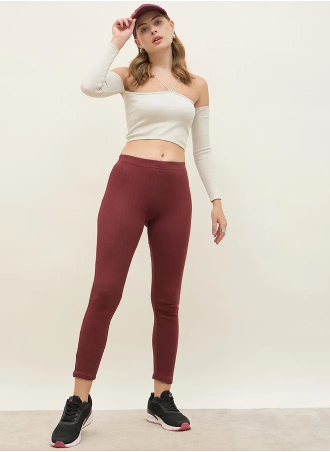 ستايلي Styli Pointelle Ribbed Ankle Length Leggings
