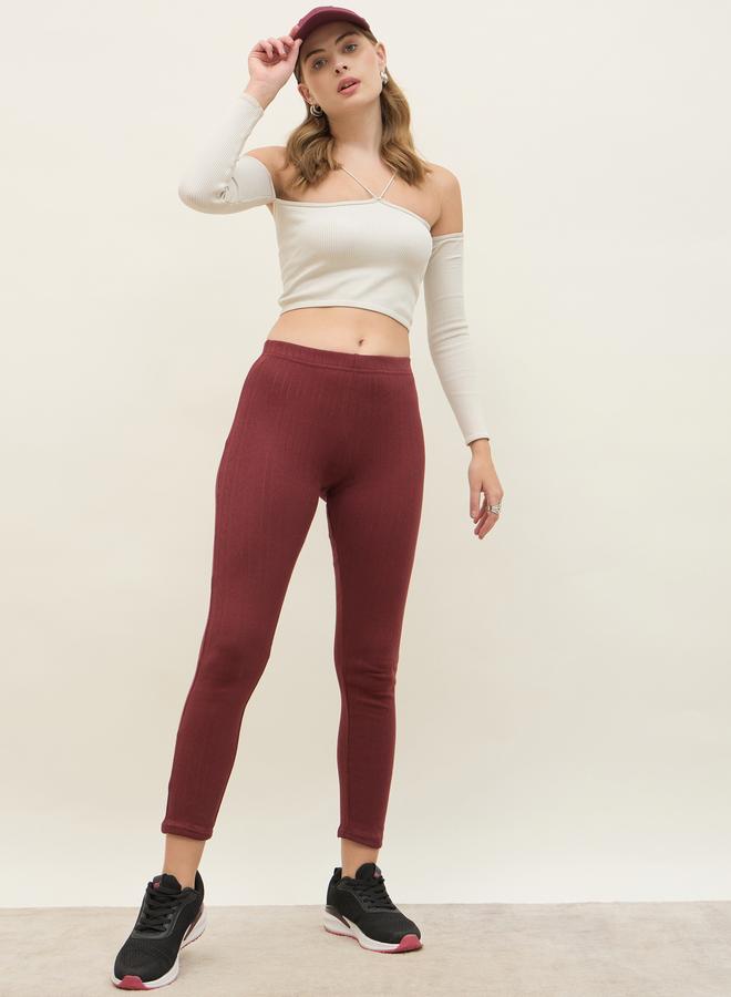 Styli Styli Pointelle Ribbed Ankle Length Leggings  - Image 1