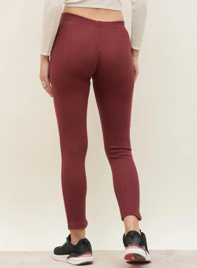Styli Styli Pointelle Ribbed Ankle Length Leggings