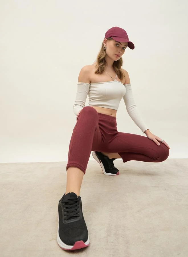 Styli Styli Pointelle Ribbed Ankle Length Leggings