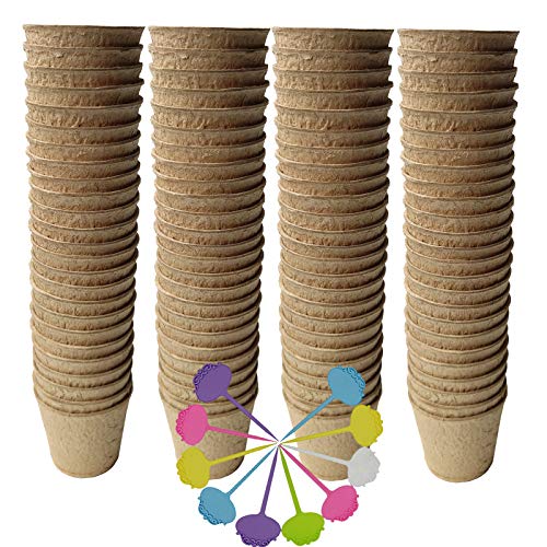 FDGARDEN Biodegradable Peat Pots for seedlings, 100 Pack Plant Seed Starter Pots Kit, 2.36inch Succulent Planter Nursery Pots with 10 Plant Markers, Garden Germination Kits - Image 1