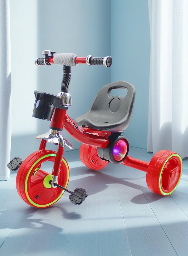 EASY FUTURE   Kids Baby Tricycle with Light & Music Ride-On Toy Bicycle with Storage Basket (Blue/Red/Pink Options) - Image 4