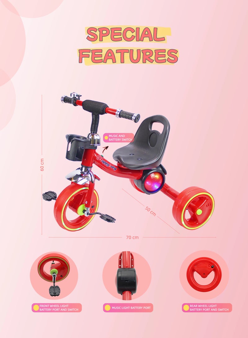 EASY FUTURE   Kids Baby Tricycle with Light & Music Ride-On Toy Bicycle with Storage Basket (Blue/Red/Pink Options) - Image 2