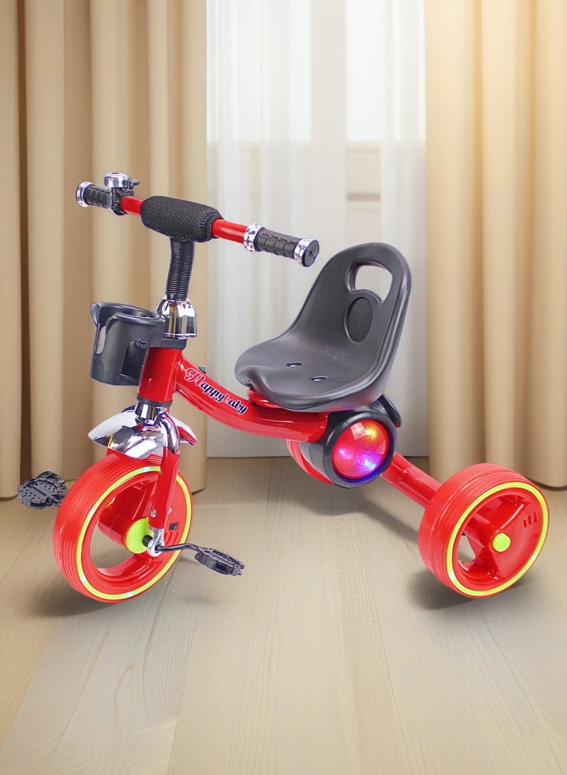 EASY FUTURE   Kids Baby Tricycle with Light & Music Ride-On Toy Bicycle with Storage Basket (Blue/Red/Pink Options) - Image 1