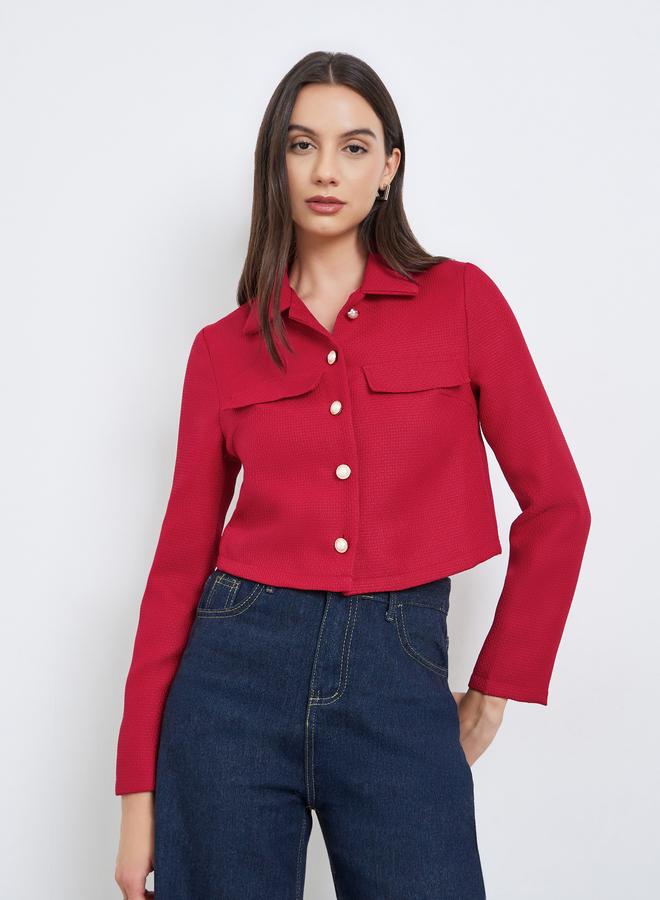 Take Two Solid Button Front Long Sleeve Jacket - Image 3