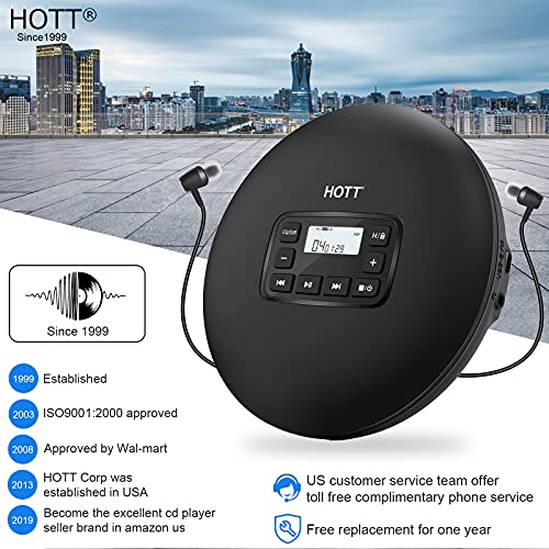 HOTT CD204 Portable CD Player, Personal Compact CD Player with Headphones, Anti-Skip/Shockproof for Home Travel and Car, Small Music CD Walkman with LCD Display for Adults Students Kids-Black - Image 4