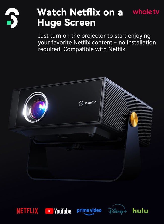 SOOMFON SK3 Smart Projector with WiFi and Bluetooth 1080P Native HDR10 - Portable Outdoor Movie Mini Projector with Stand Auto Focus & Keystone, Zoom for Home/Bedroom Compatible with Netflix - Image 2