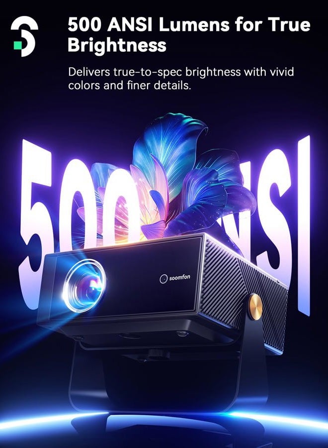 SOOMFON SK3 Smart Projector with WiFi and Bluetooth 1080P Native HDR10 - Portable Outdoor Movie Mini Projector with Stand Auto Focus & Keystone, Zoom for Home/Bedroom Compatible with Netflix - Image 4