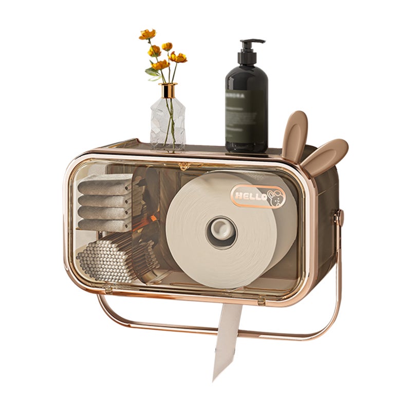 Toilet Paper Dispenser Gold Type 1 Waterproof Sealed Design - Humanized Handle & Top Shelf Tissue Dispenser for Bathroom, Kitchen & Flat Surface Mounted Use - Image 1