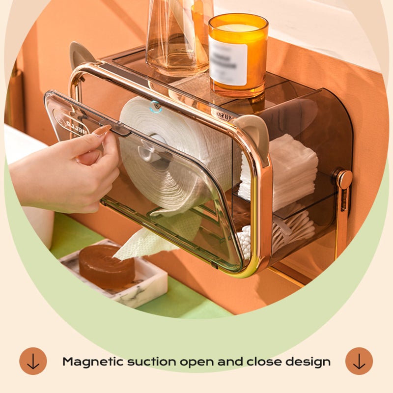 Toilet Paper Dispenser Gold Type 1 Waterproof Sealed Design - Humanized Handle & Top Shelf Tissue Dispenser for Bathroom, Kitchen & Flat Surface Mounted Use - Image 2