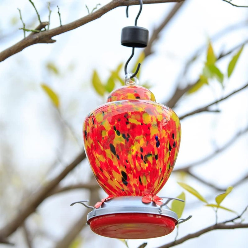 REZIPO Hummingbird Feeder with Perch - Hand Blown Glass - Orange - 38 Fluid Ounces Hummingbird Nectar Capacity Include Hanging Wires and Moat Hook - Image 2