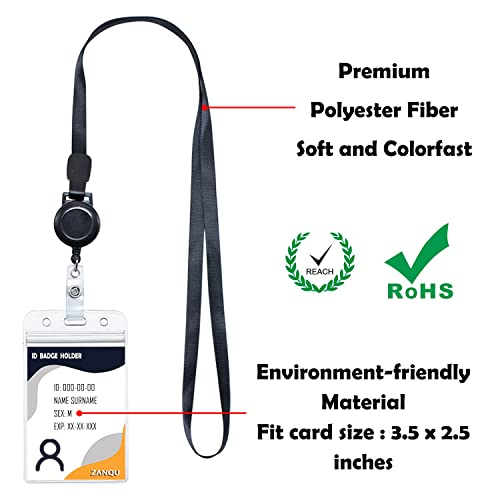 ZANQU Retractable Lanyard with ID Badge Holders, Detachable Neck Strap and Retractable Badge Reel, 2 Wear Modes Design (Black 2 Pack) - Image 3