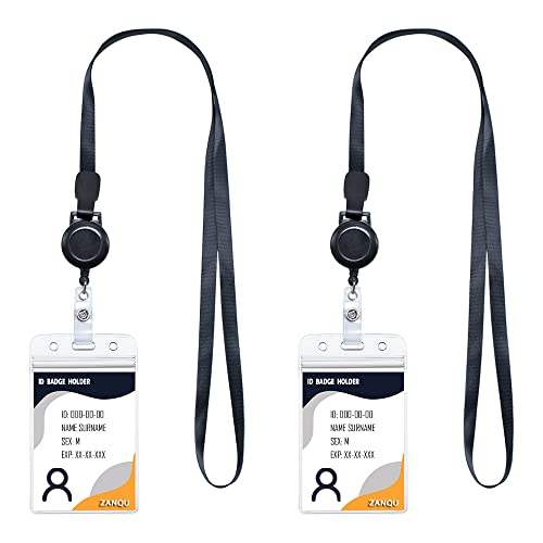 ZANQU Retractable Lanyard with ID Badge Holders, Detachable Neck Strap and Retractable Badge Reel, 2 Wear Modes Design (Black 2 Pack) - Image 1
