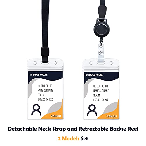 ZANQU Retractable Lanyard with ID Badge Holders, Detachable Neck Strap and Retractable Badge Reel, 2 Wear Modes Design (Black 2 Pack) - Image 2