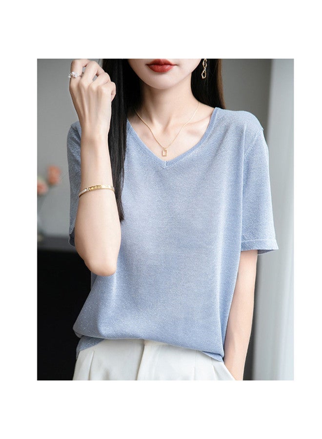 XINYANG V-neck Short Sleeve T-shirt Women 2025 Summer Lazy Style Loose Casual Versatile Regular Shoulder Top - Image 2