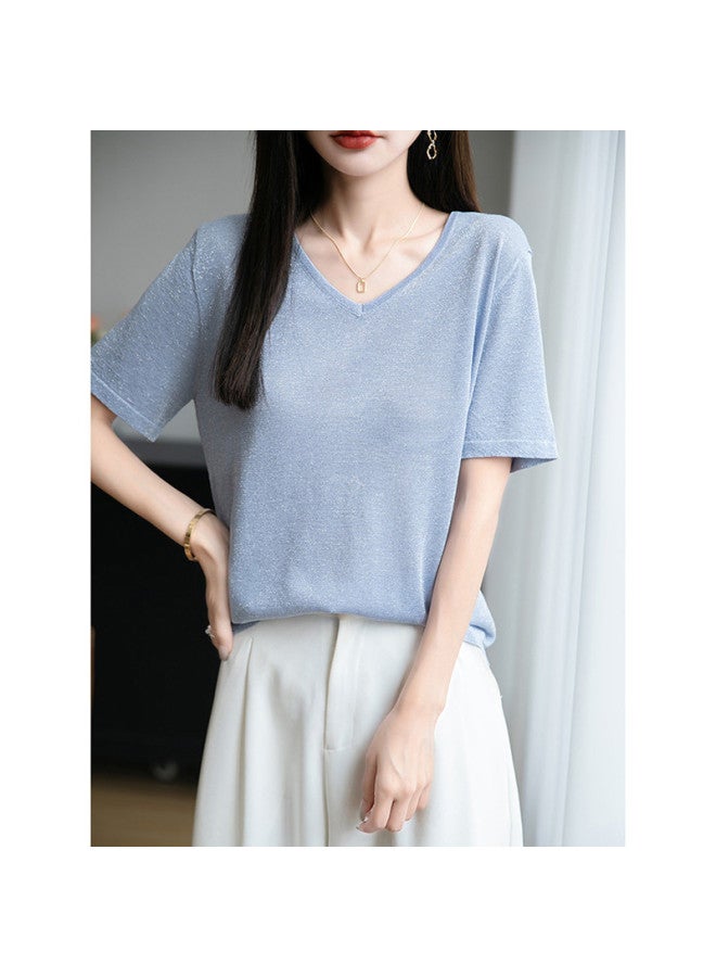 XINYANG V-neck Short Sleeve T-shirt Women 2025 Summer Lazy Style Loose Casual Versatile Regular Shoulder Top - Image 5
