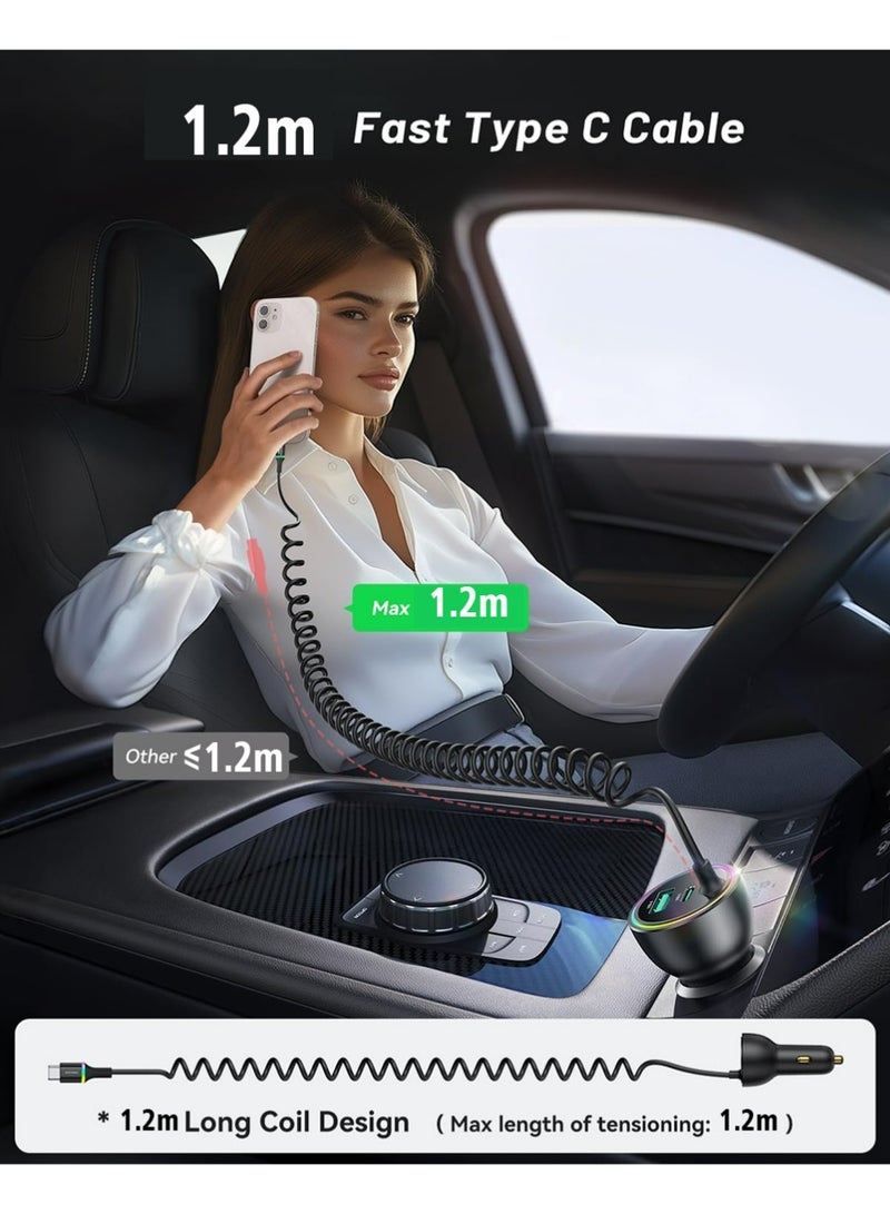 X-level 70W Car Charger for iPhone 16/15 Pro Max,USB C Car Charger Fast Charging with 1.2m Type C Coiled Cable, Super Fast USBC Phone Lighter Adapter for iPhone 16e, iPad, Samsung,Android - Image 3