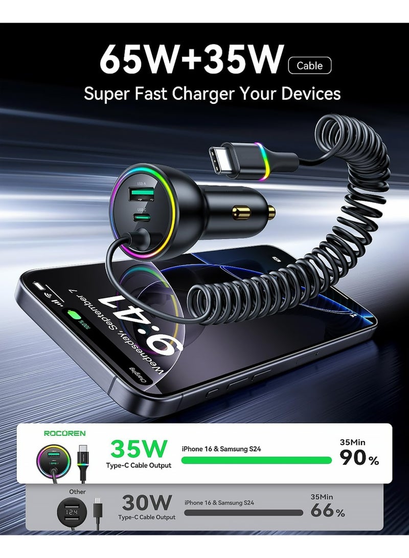 X-level 70W Car Charger for iPhone 16/15 Pro Max,USB C Car Charger Fast Charging with 1.2m Type C Coiled Cable, Super Fast USBC Phone Lighter Adapter for iPhone 16e, iPad, Samsung,Android - Image 2