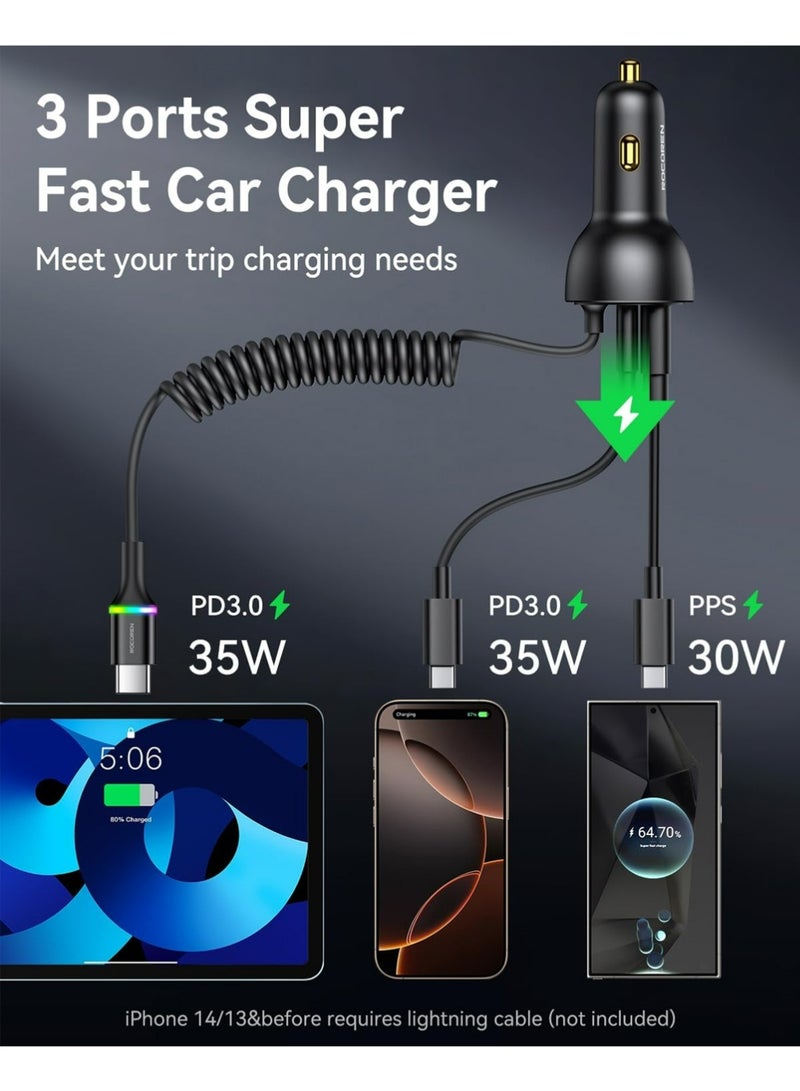 X-level 70W Car Charger for iPhone 16/15 Pro Max,USB C Car Charger Fast Charging with 1.2m Type C Coiled Cable, Super Fast USBC Phone Lighter Adapter for iPhone 16e, iPad, Samsung,Android - Image 4