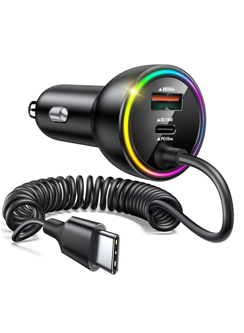 X-level 70W Car Charger for iPhone 16/15 Pro Max,USB C Car Charger Fast Charging with 1.2m Type C Coiled Cable, Super Fast USBC Phone Lighter Adapter for iPhone 16e, iPad, Samsung,Android - Image 1