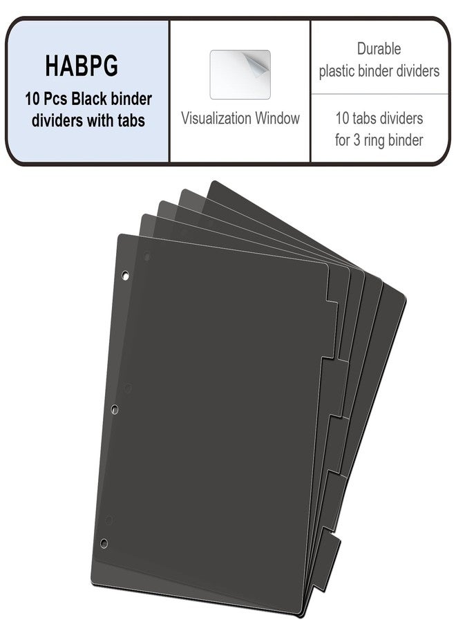 HABGP 3 Ring Binder Dividers with 5-Tabs, 2 Pack 5 Binder Dividers, Letter Size Write & Erase Plastic Index Binder Black, 1/5 Cut, Sheet Protectors, 3 Hole Punch, Total 10 Dividers - Image 2