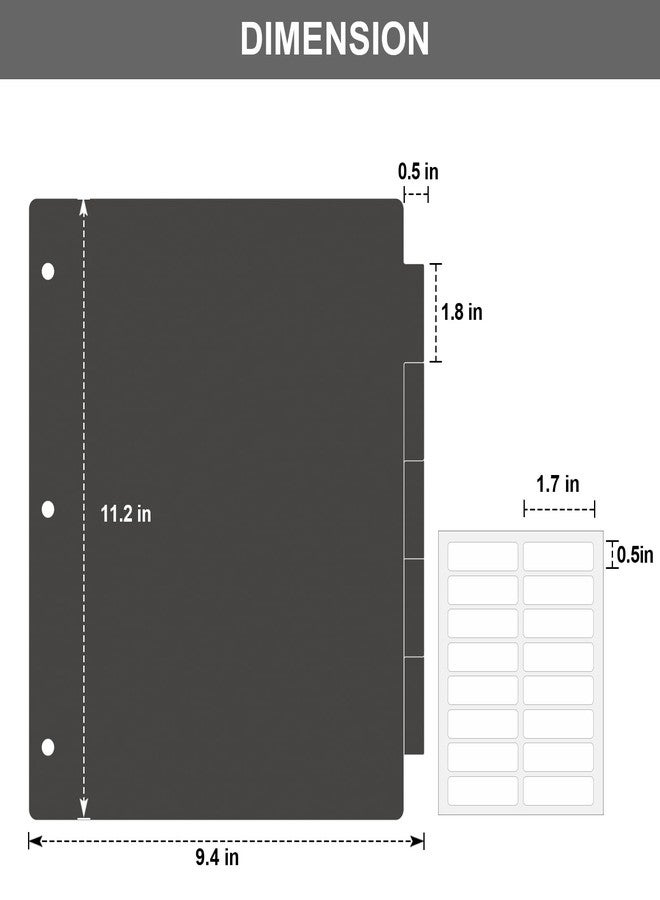 HABGP 3 Ring Binder Dividers with 5-Tabs, 2 Pack 5 Binder Dividers, Letter Size Write & Erase Plastic Index Binder Black, 1/5 Cut, Sheet Protectors, 3 Hole Punch, Total 10 Dividers - Image 3