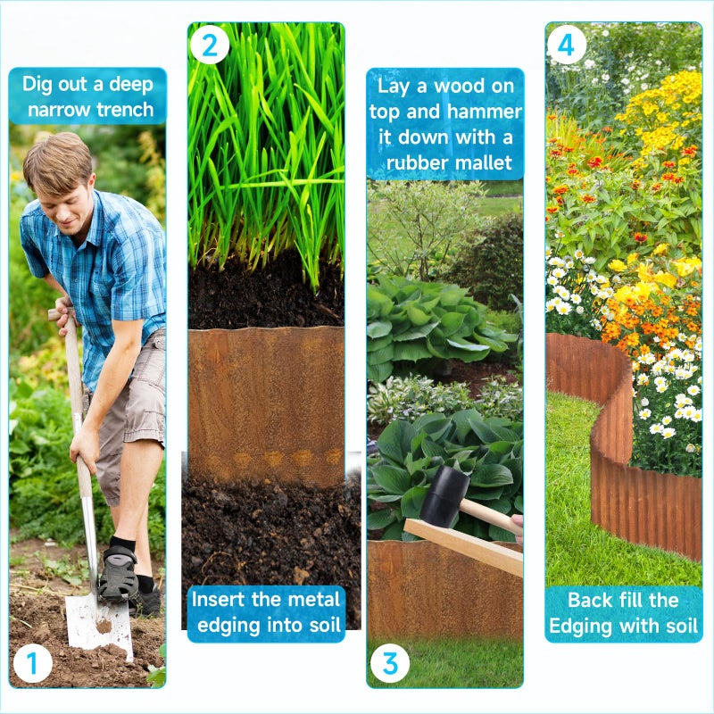 MTART Metal Garden Edging for Landscaping, Sturdy Corrugated Edging Border for DIY Flower Bed, Lawn and Landscape Edging (Rusty, 6"Ã—40Ft) - Image 3