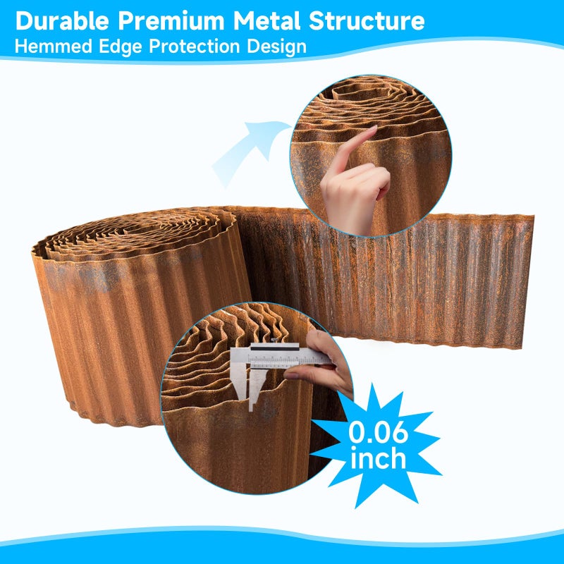 MTART Metal Garden Edging for Landscaping, Sturdy Corrugated Edging Border for DIY Flower Bed, Lawn and Landscape Edging (Rusty, 6"Ã—40Ft) - Image 2