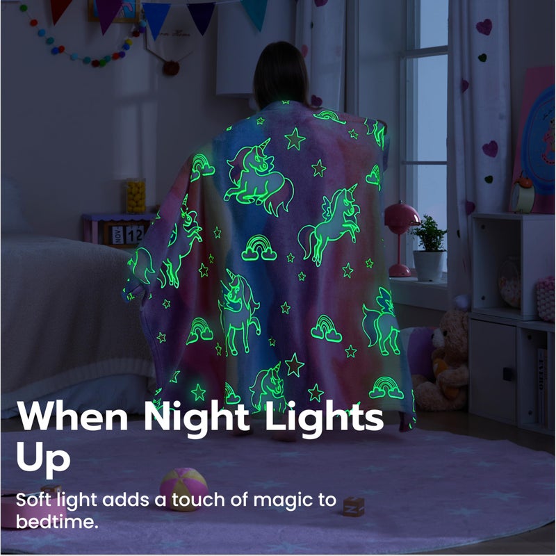 Joiedomi Glow in The Dark Blanket - Unicorns Gifts Toys for Girls Age 2 3 4 5 6 7 8 9 10 11 12 Year Old - Soft Cozy Flannel Kids Throw Blanket, Birthday Bedroom Decor 50"Ã—60" - Image 2
