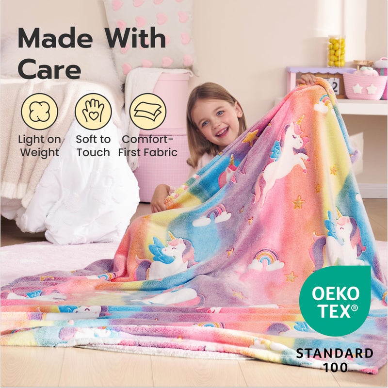 Joiedomi Glow in The Dark Blanket - Unicorns Gifts Toys for Girls Age 2 3 4 5 6 7 8 9 10 11 12 Year Old - Soft Cozy Flannel Kids Throw Blanket, Birthday Bedroom Decor 50"Ã—60" - Image 3