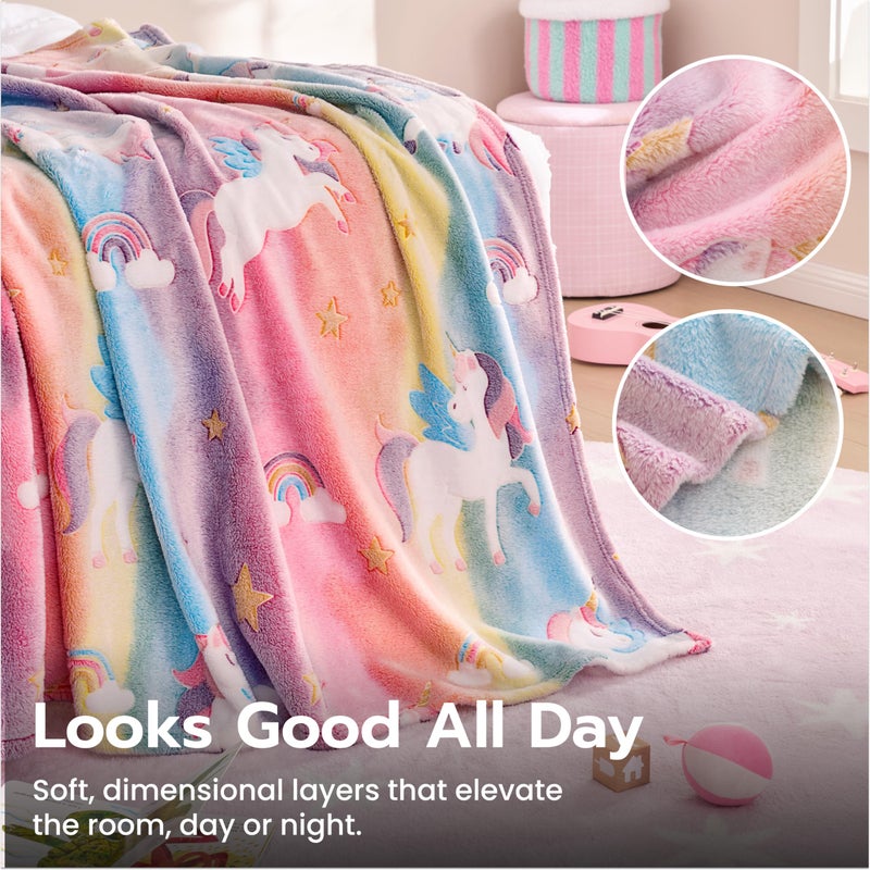 Joiedomi Glow in The Dark Blanket - Unicorns Gifts Toys for Girls Age 2 3 4 5 6 7 8 9 10 11 12 Year Old - Soft Cozy Flannel Kids Throw Blanket, Birthday Bedroom Decor 50"Ã—60" - Image 5