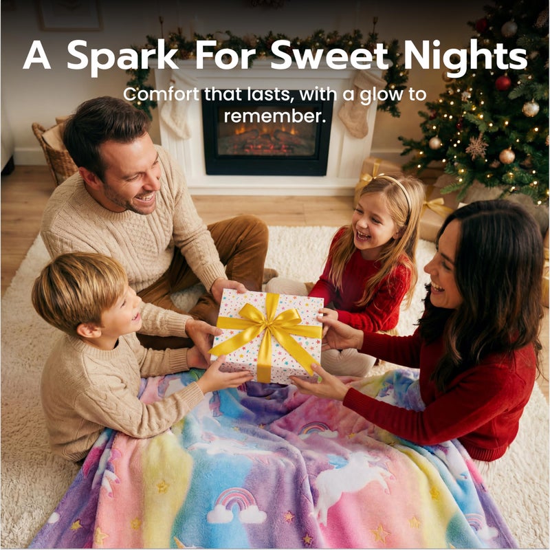 Joiedomi Glow in The Dark Blanket - Unicorns Gifts Toys for Girls Age 2 3 4 5 6 7 8 9 10 11 12 Year Old - Soft Cozy Flannel Kids Throw Blanket, Birthday Bedroom Decor 50"Ã—60" - Image 4